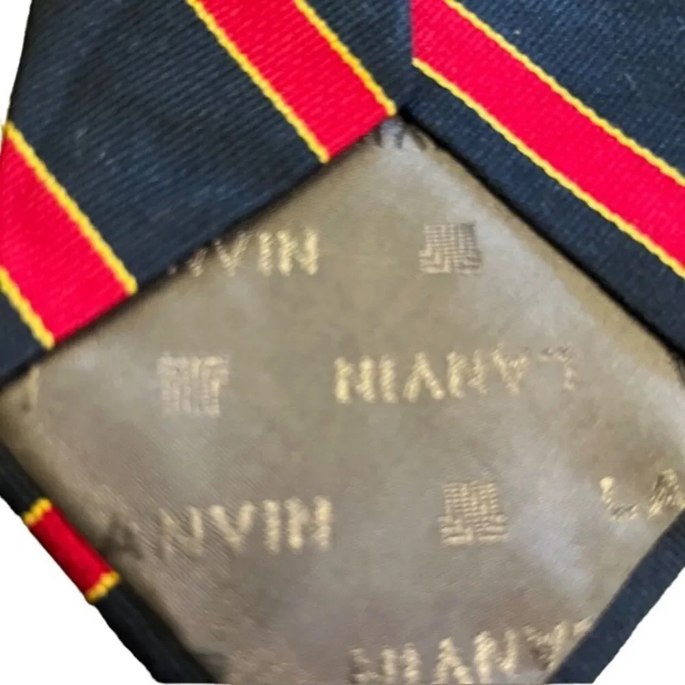 Lanvin Paris 100% Silk Men's Tie‎ Red, Navy, Gold